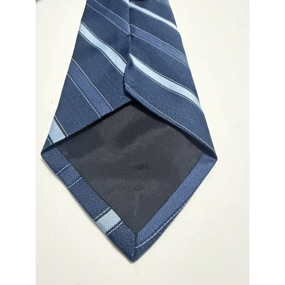 Ketch Mens Blue Striped Clip-On Necktie Navy Light Blue Diagonal Stripe Tie